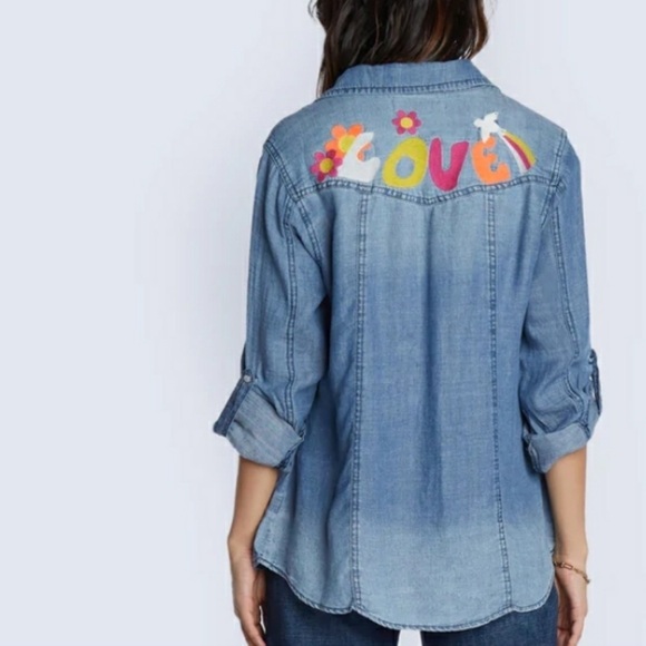 Billy T "Peace and Love" Denim Shirt NWT Medium - Picture 2 of 8